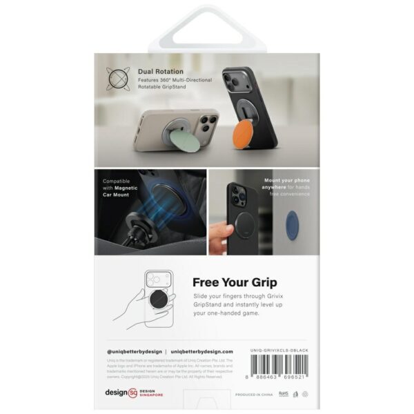 201780_5 Uniq Grivix Premium 360 Mount&Grip Stand Magnetic Holder - Blackeng