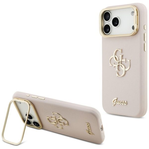 201883_1 Guess Grained Big 4G & Stand Camera Case for iPhone 17 Pro Max - Pinkeng