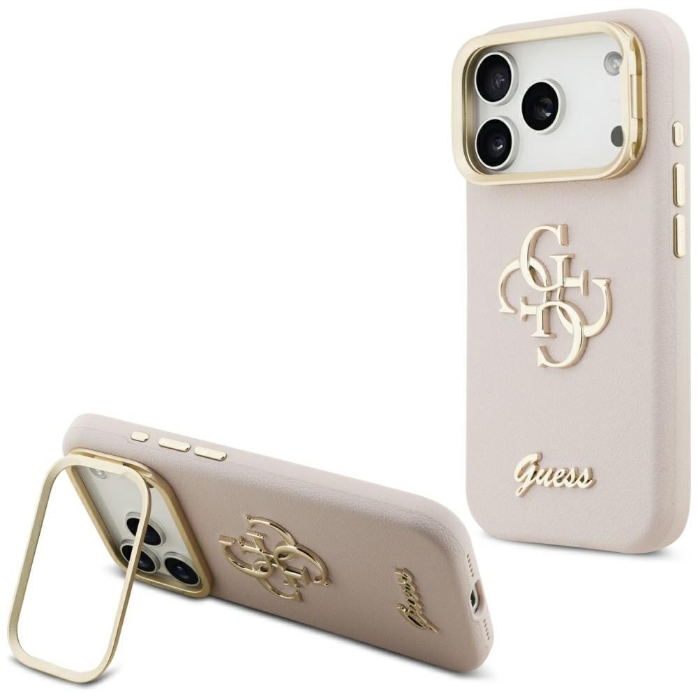 201884_1 Guess Grained Big 4G & Stand Camera Case for iPhone 17 Pro - Pinkeng