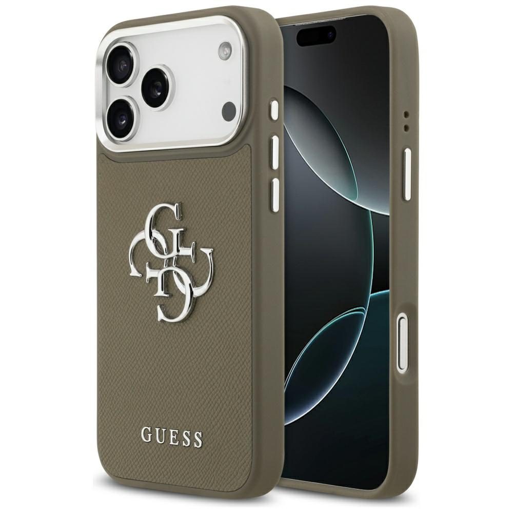 201886_1 Guess Grained Big 4G Classic Logo Case for iPhone 17 Pro Max - Browneng