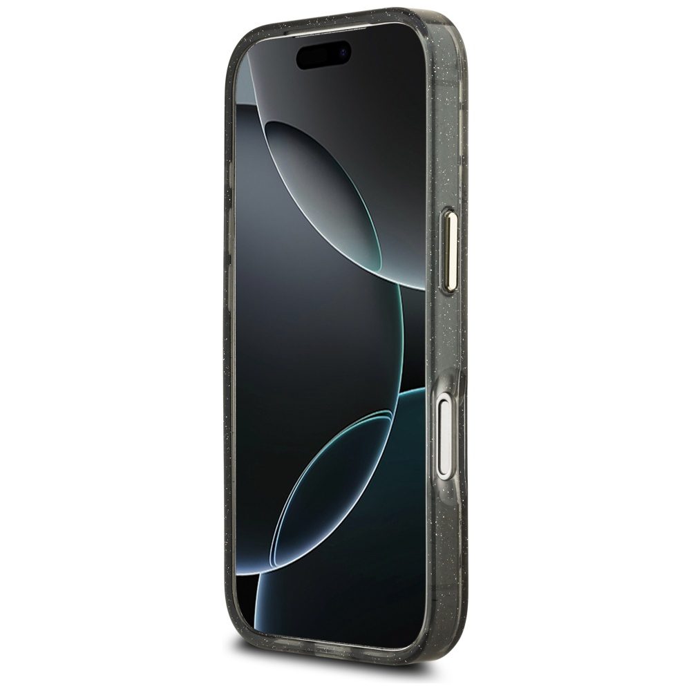 Guess IML Glitter Flowers Triangle MagSafe Case for iPhone 17 Pro Max - Blackeng