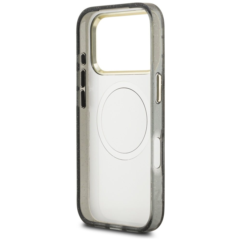 Guess IML Glitter Flowers Triangle MagSafe Case for iPhone 17 Pro Max - Blackeng