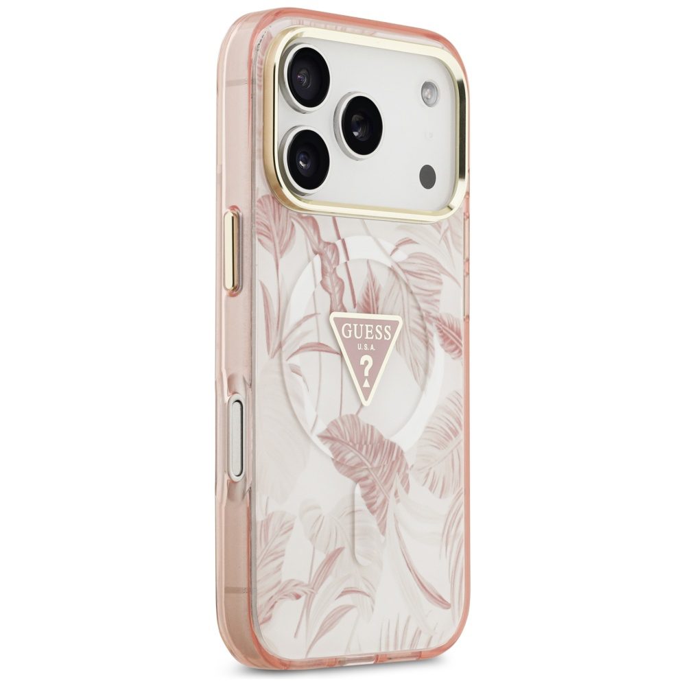 201891_4 Guess Jungle Tonal Triangle MagSafe case for iPhone 17 Pro - pinkeng