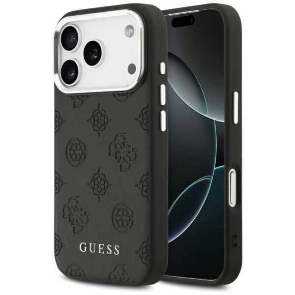 201896_1 Guess Peony Hot Stamp Script MagSafe Case for iPhone 17 Pro - Blackeng