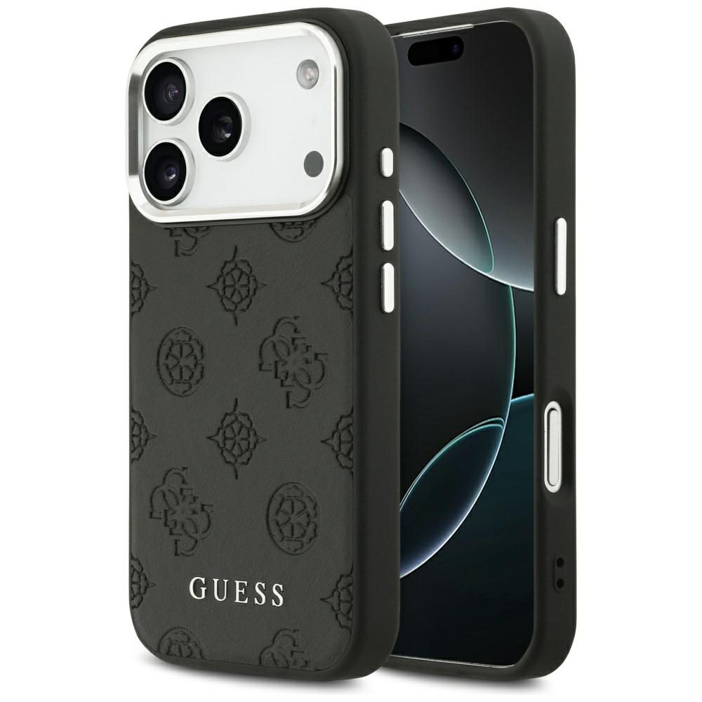 201896_1 Guess Peony Hot Stamp Script MagSafe Case for iPhone 17 Pro - Blackeng