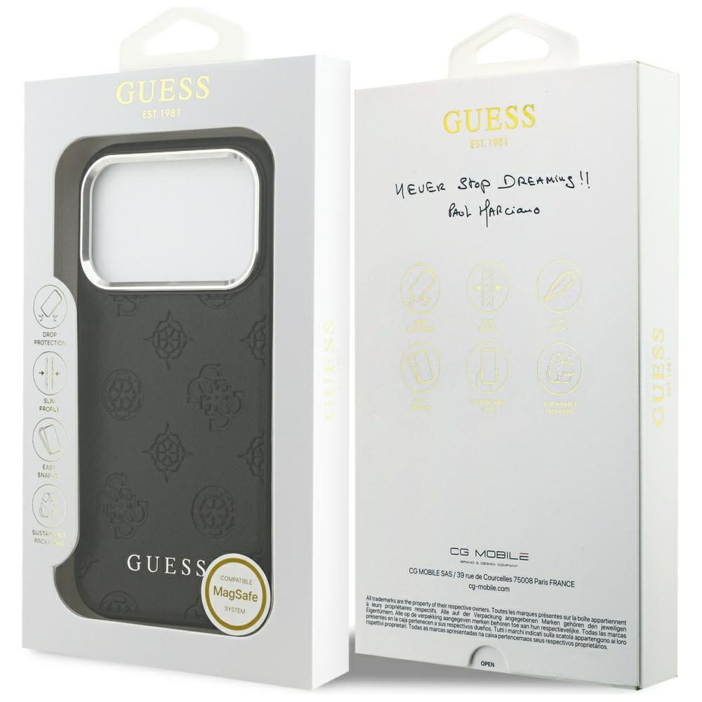 201896_8 Guess Peony Hot Stamp Script MagSafe Case for iPhone 17 Pro - Blackeng