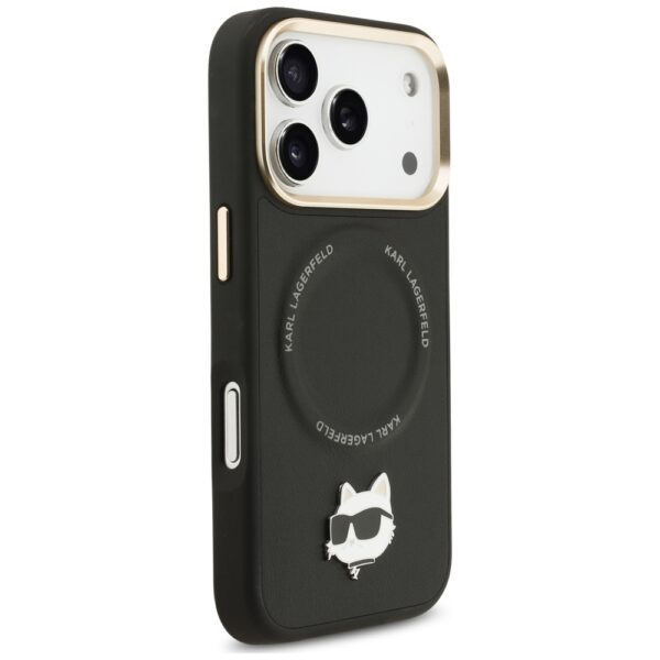 201901_4 Karl Lagerfeld Big Strap Choupette Metal Logo MagSafe Case for iPhone 17 Pro - Blackeng