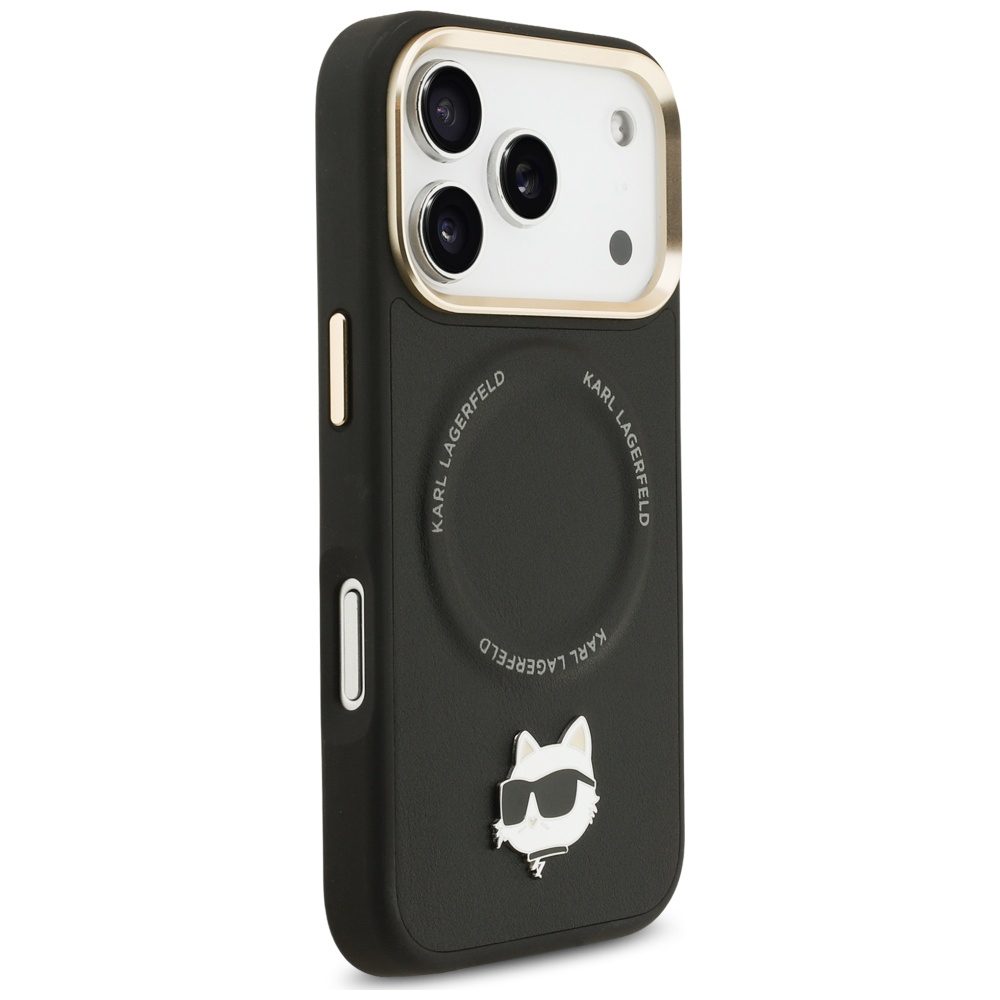 201901_4 Karl Lagerfeld Big Strap Choupette Metal Logo MagSafe Case for iPhone 17 Pro - Blackeng