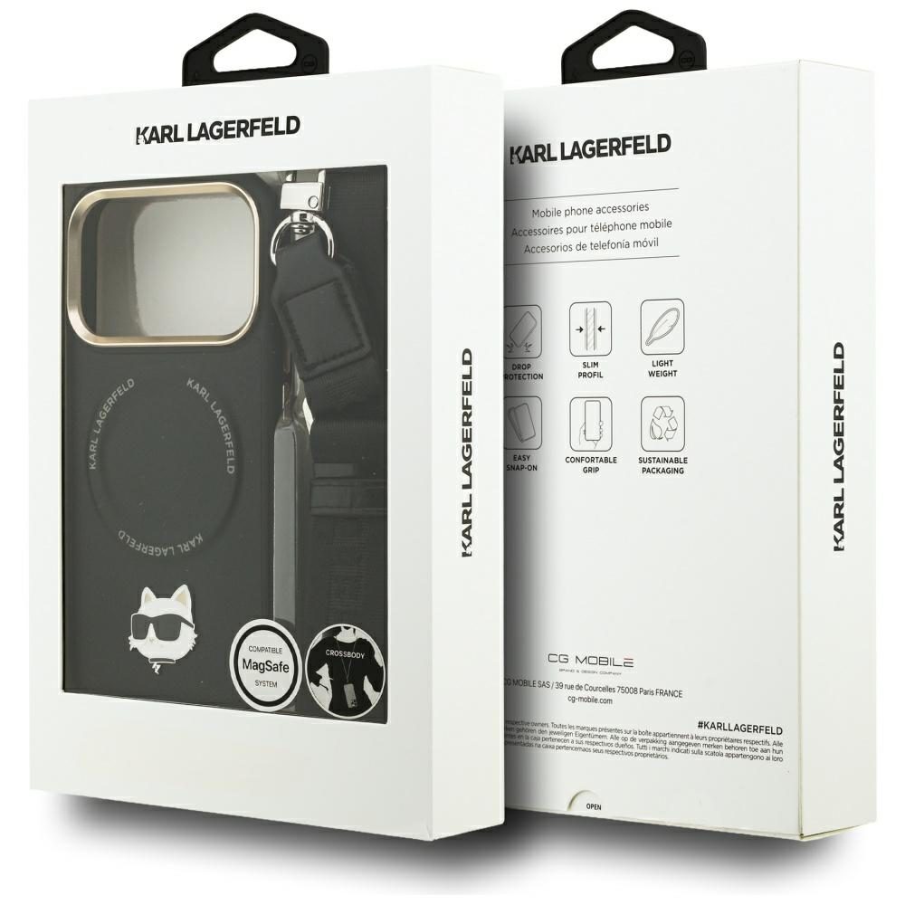 201902_10 Karl Lagerfeld Big Strap Choupette Metal Logo MagSafe Case for iPhone 17 Pro Max - Blackeng