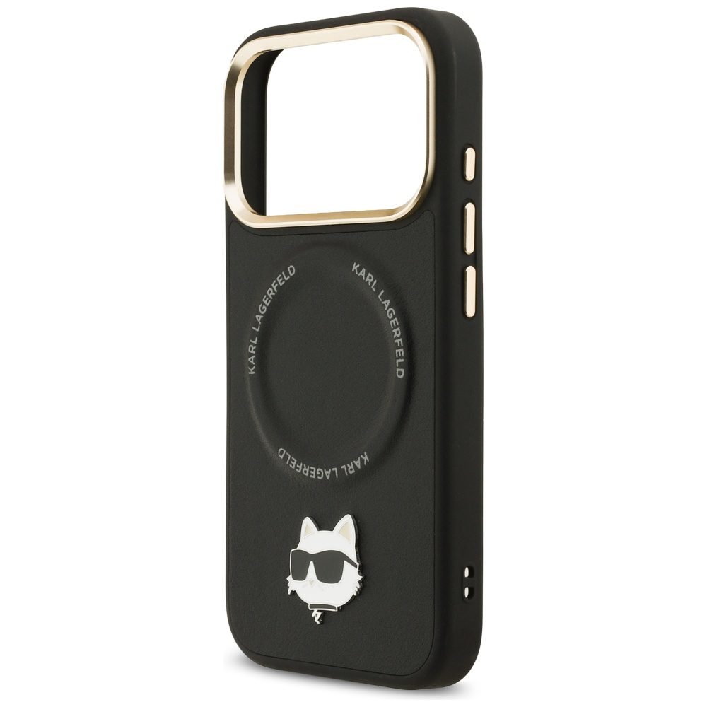 201902_6 Karl Lagerfeld Big Strap Choupette Metal Logo MagSafe Case for iPhone 17 Pro Max - Blackeng
