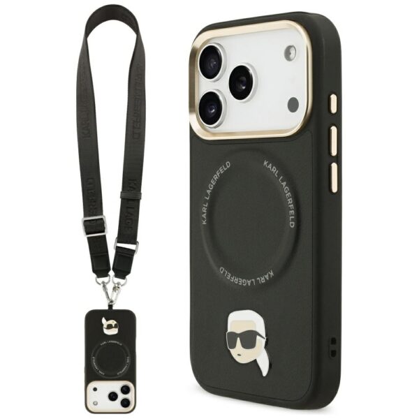Karl Lagerfeld Big Strap Karl Metal Logo MagSafe Case for iPhone 17 Pro Max - Blackeng
