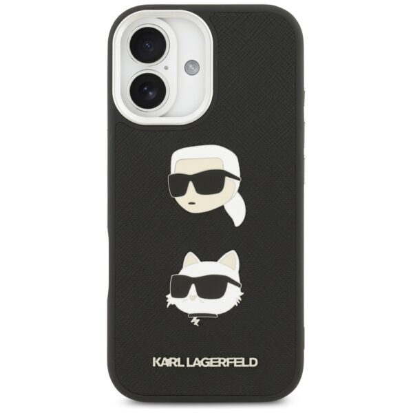 Karl Lagerfeld FW Grained Karl & Choupette Heads Pins & Logo iPhone 17 Case - Blackeng