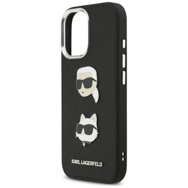 Karl Lagerfeld FW Grained Karl & Choupette Heads Pins & Logo iPhone 17 Case - Blackeng