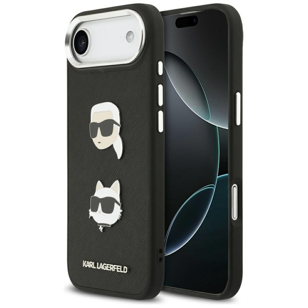 Karl Lagerfeld FW Grained Karl & Choupette Heads Pins & Logo iPhone Air Case - Blackeng