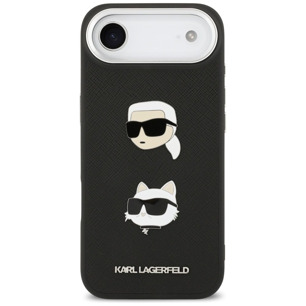 Karl Lagerfeld FW Grained Karl & Choupette Heads Pins & Logo iPhone Air Case - Blackeng