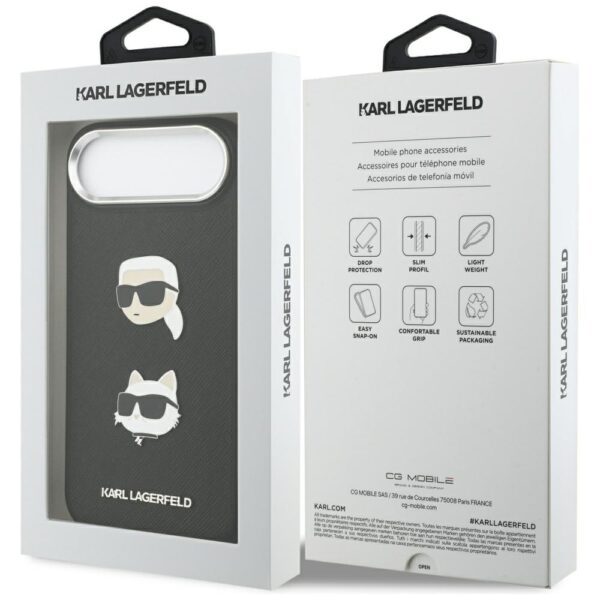 Karl Lagerfeld FW Grained Karl & Choupette Heads Pins & Logo iPhone Air Case - Blackeng