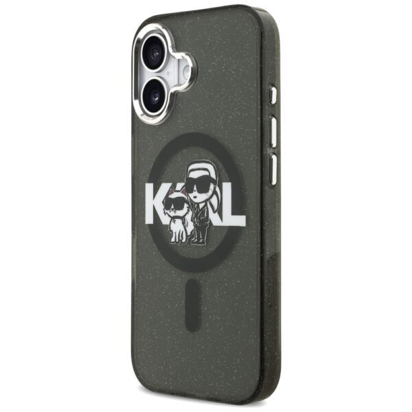 Karl Lagerfeld IML Glitter Karl & Choupette Sketch Logo MagSafe iPhone 17 Case - Blackeng