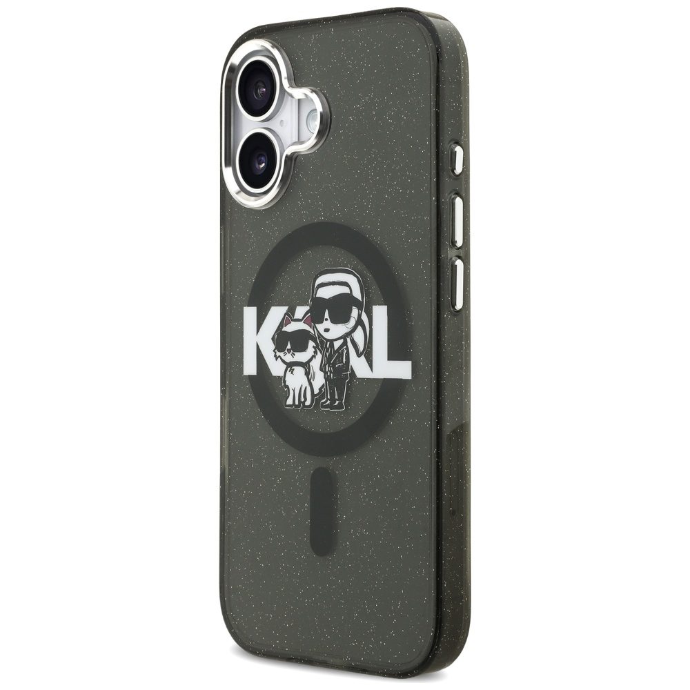 Karl Lagerfeld IML Glitter Karl & Choupette Sketch Logo MagSafe iPhone 17 Case - Blackeng