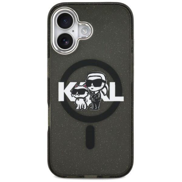 Karl Lagerfeld IML Glitter Karl & Choupette Sketch Logo MagSafe iPhone 17 Case - Blackeng