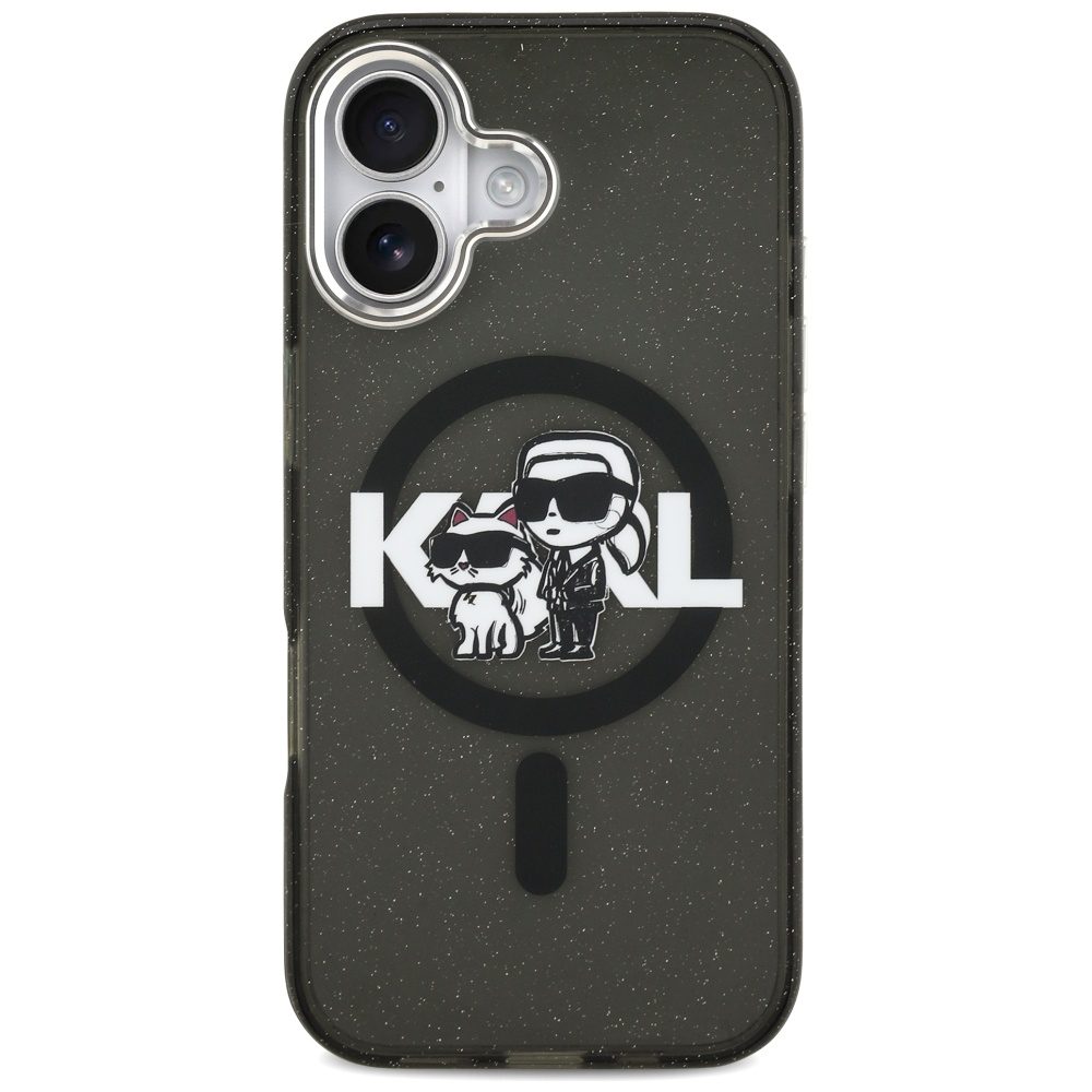 Karl Lagerfeld IML Glitter Karl & Choupette Sketch Logo MagSafe iPhone 17 Case - Blackeng