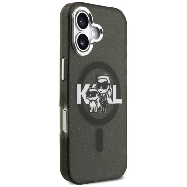 Karl Lagerfeld IML Glitter Karl & Choupette Sketch Logo MagSafe iPhone 17 Case - Blackeng