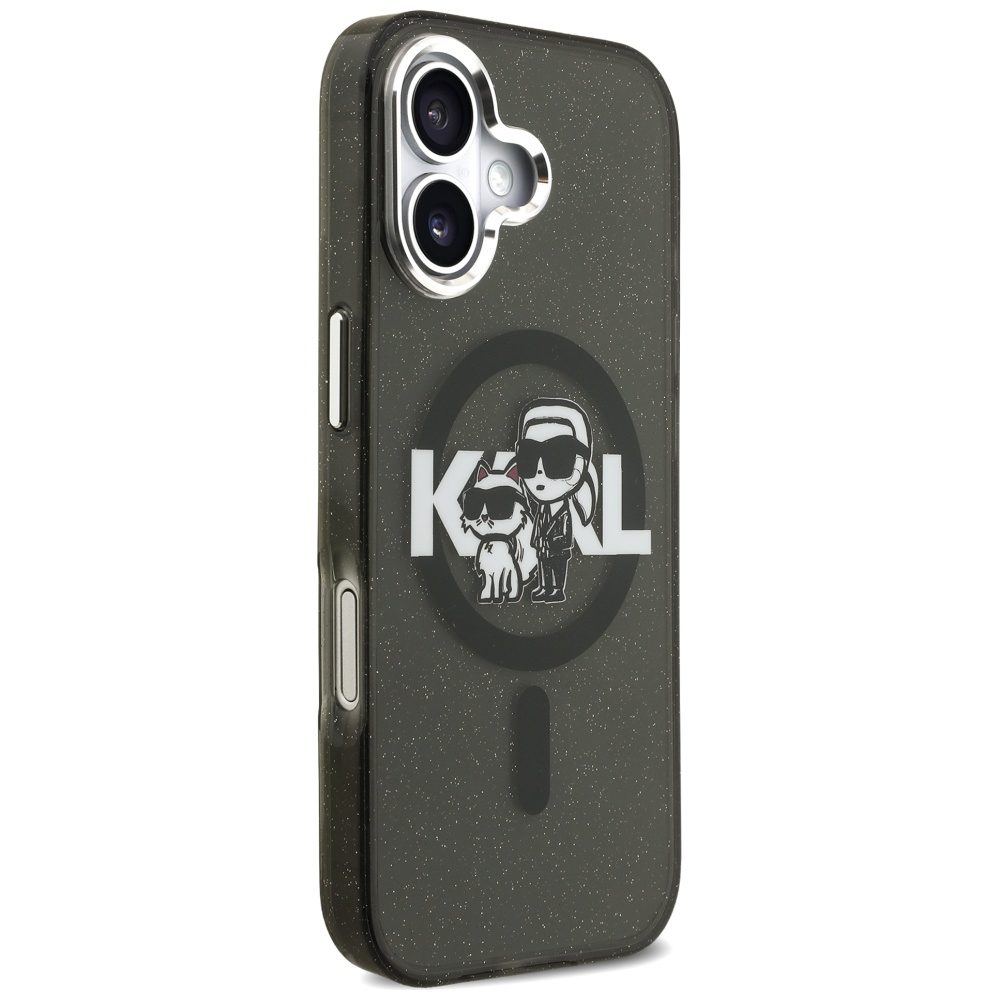 Karl Lagerfeld IML Glitter Karl & Choupette Sketch Logo MagSafe iPhone 17 Case - Blackeng