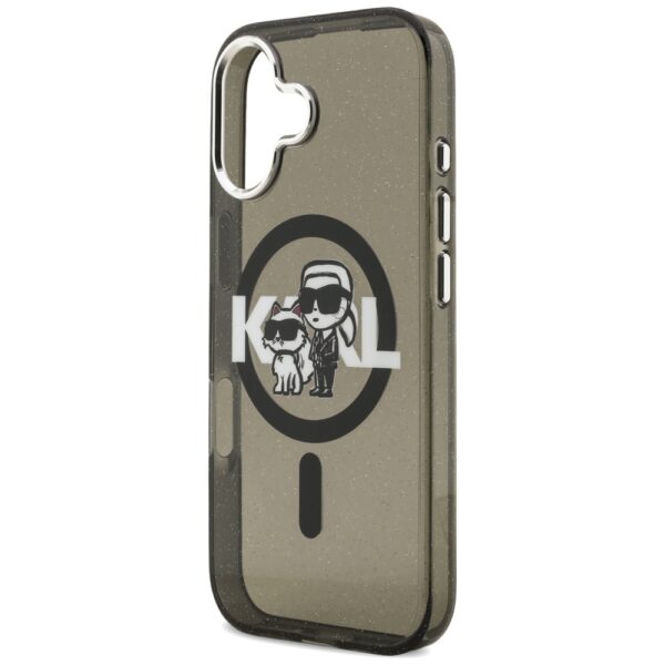 Karl Lagerfeld IML Glitter Karl & Choupette Sketch Logo MagSafe iPhone 17 Case - Blackeng