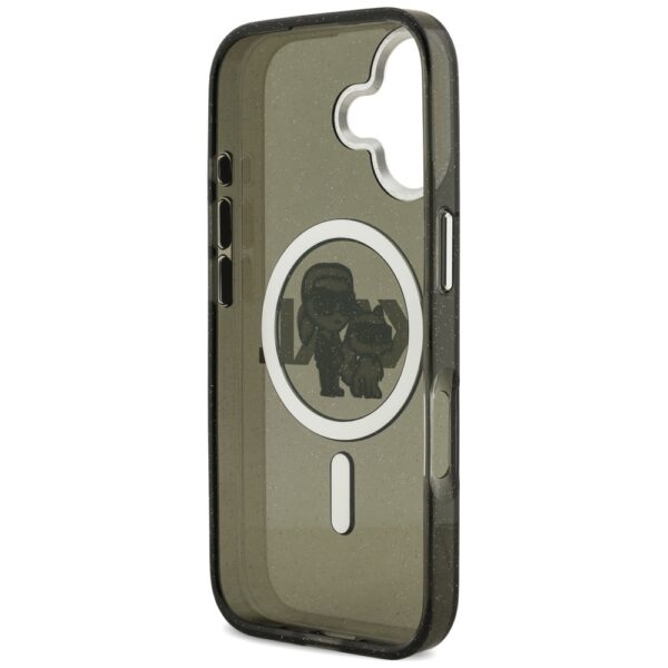 Karl Lagerfeld IML Glitter Karl & Choupette Sketch Logo MagSafe iPhone 17 Case - Blackeng