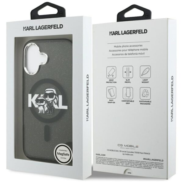 Karl Lagerfeld IML Glitter Karl & Choupette Sketch Logo MagSafe iPhone 17 Case - Blackeng