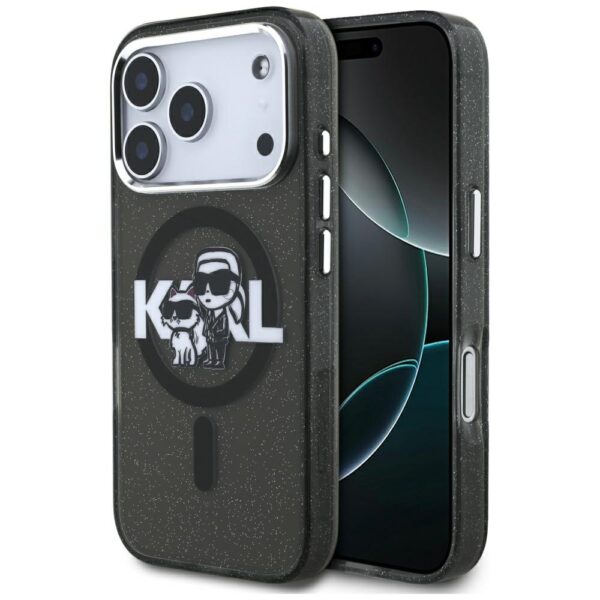 Karl Lagerfeld IML Glitter Karl & Choupette Sketch Logo MagSafe Case for iPhone 17 Pro - Blackeng