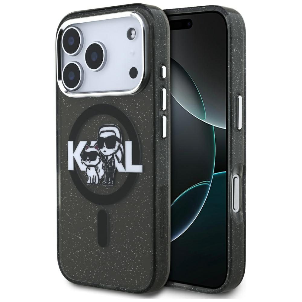 Karl Lagerfeld IML Glitter Karl & Choupette Sketch Logo MagSafe Case for iPhone 17 Pro - Blackeng