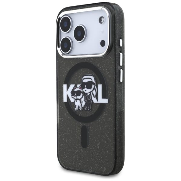 Karl Lagerfeld IML Glitter Karl & Choupette Sketch Logo MagSafe Case for iPhone 17 Pro - Blackeng