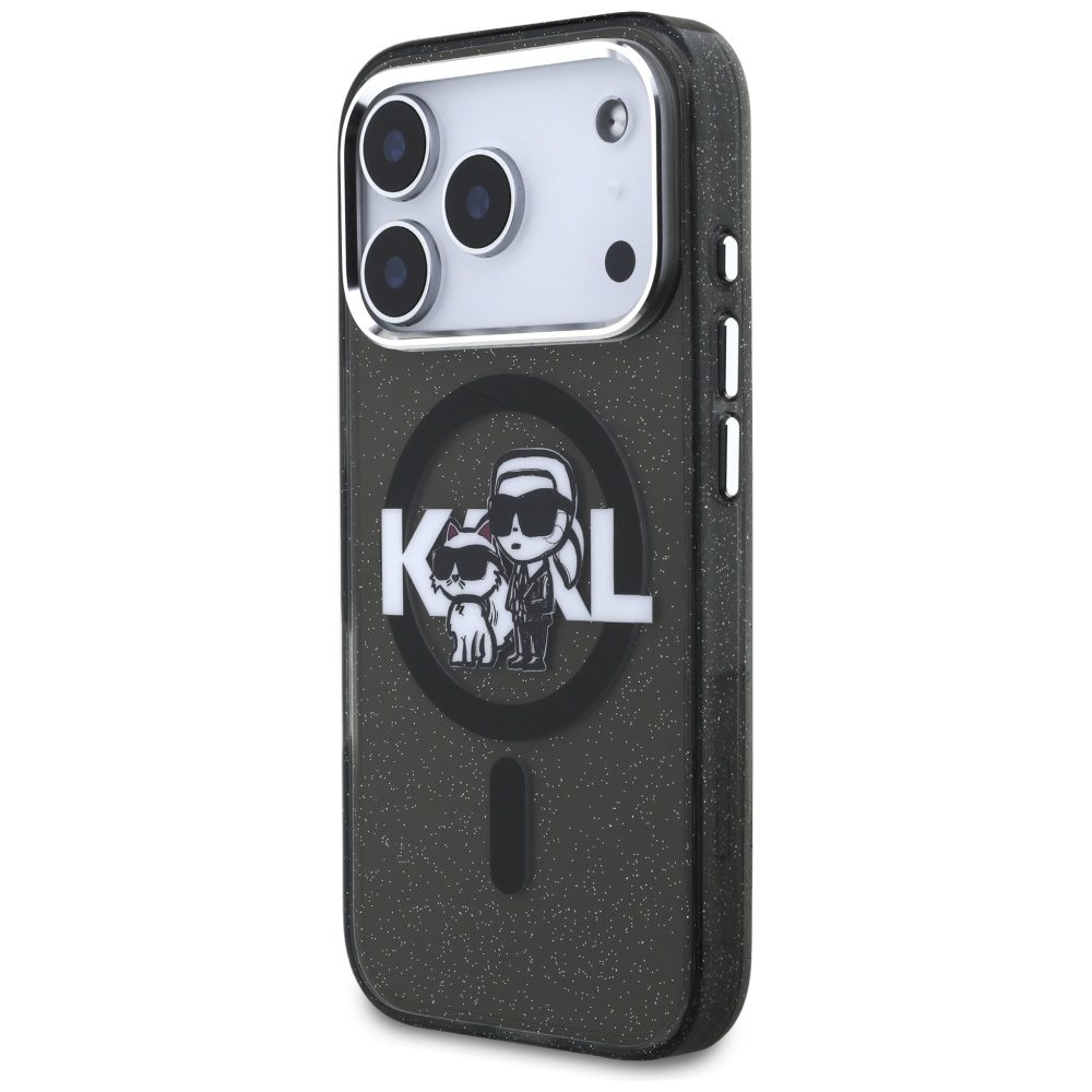 Karl Lagerfeld IML Glitter Karl & Choupette Sketch Logo MagSafe Case for iPhone 17 Pro - Blackeng