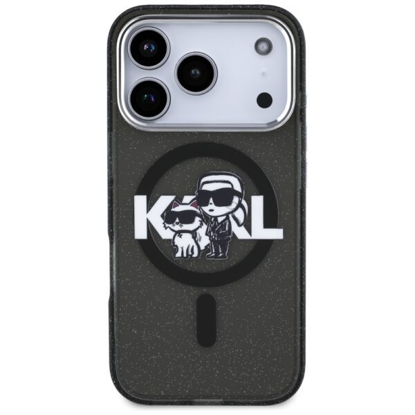Karl Lagerfeld IML Glitter Karl & Choupette Sketch Logo MagSafe Case for iPhone 17 Pro - Blackeng