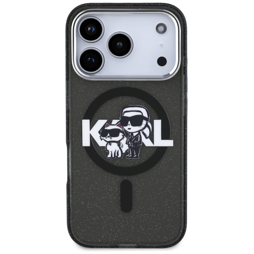 Karl Lagerfeld IML Glitter Karl & Choupette Sketch Logo MagSafe Case for iPhone 17 Pro - Blackeng