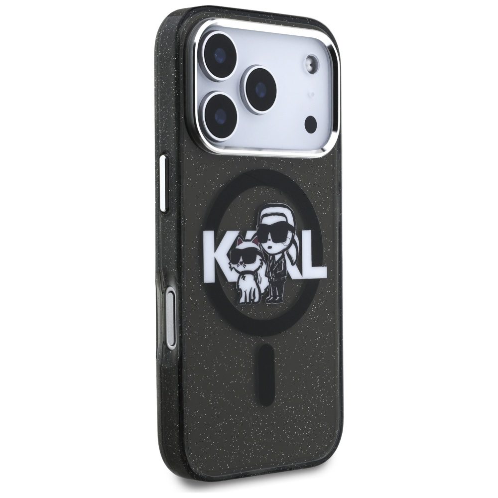 Karl Lagerfeld IML Glitter Karl & Choupette Sketch Logo MagSafe Case for iPhone 17 Pro - Blackeng
