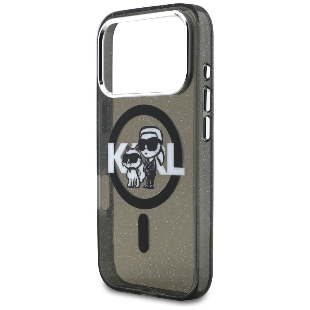 Karl Lagerfeld IML Glitter Karl & Choupette Sketch Logo MagSafe Case for iPhone 17 Pro - Blackeng