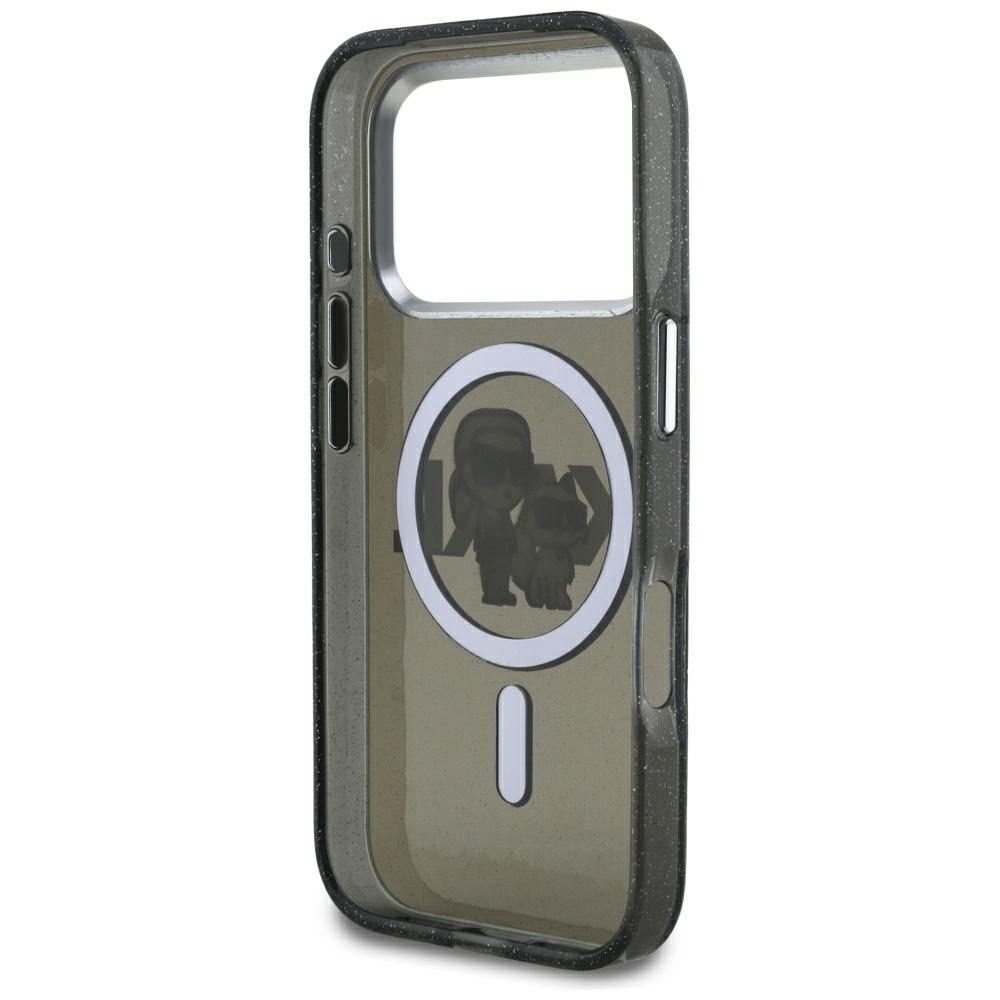 Karl Lagerfeld IML Glitter Karl & Choupette Sketch Logo MagSafe Case for iPhone 17 Pro - Blackeng