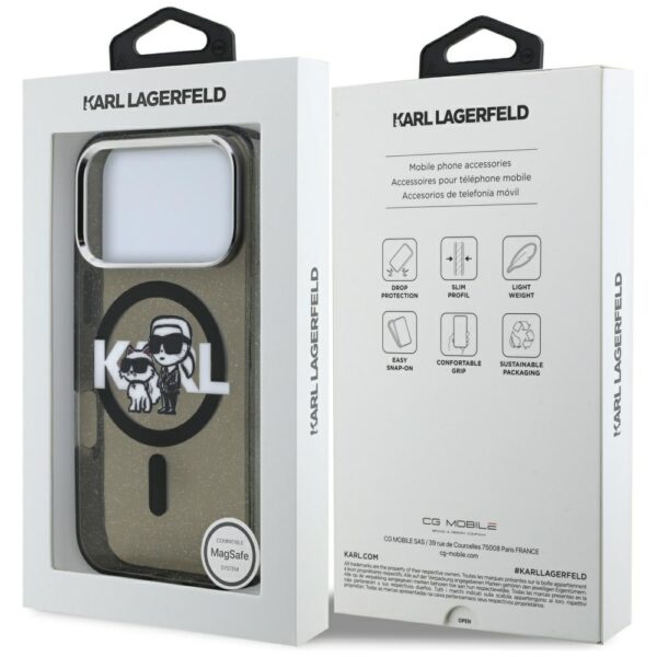 Karl Lagerfeld IML Glitter Karl & Choupette Sketch Logo MagSafe Case for iPhone 17 Pro - Blackeng