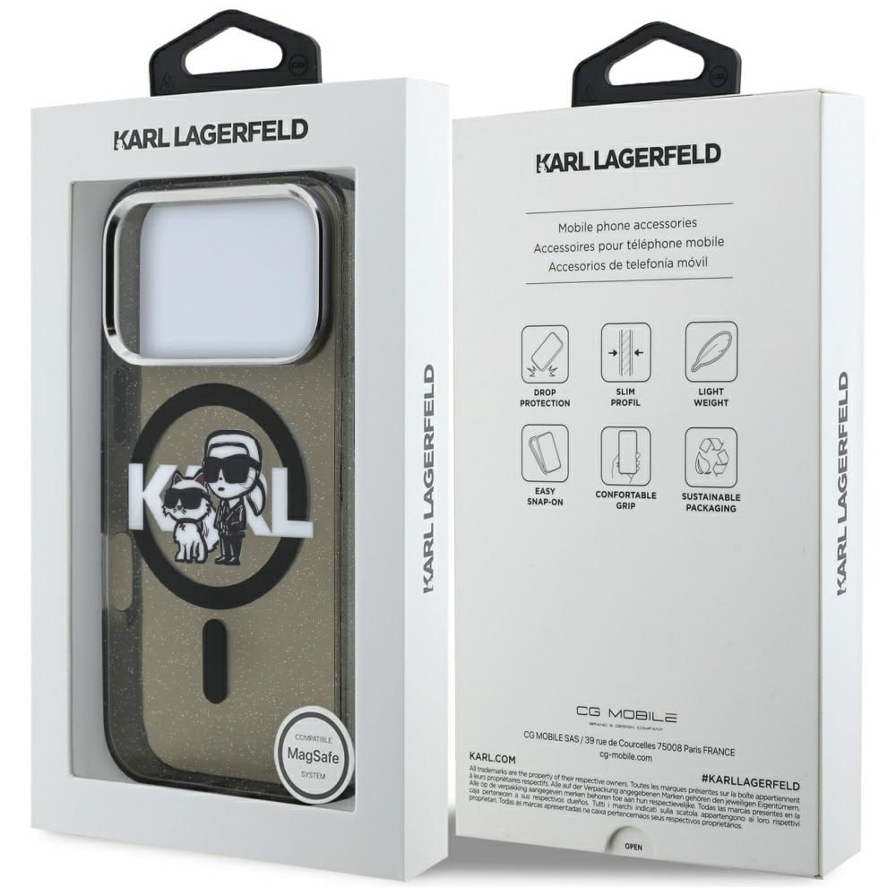 Karl Lagerfeld IML Glitter Karl & Choupette Sketch Logo MagSafe Case for iPhone 17 Pro - Blackeng