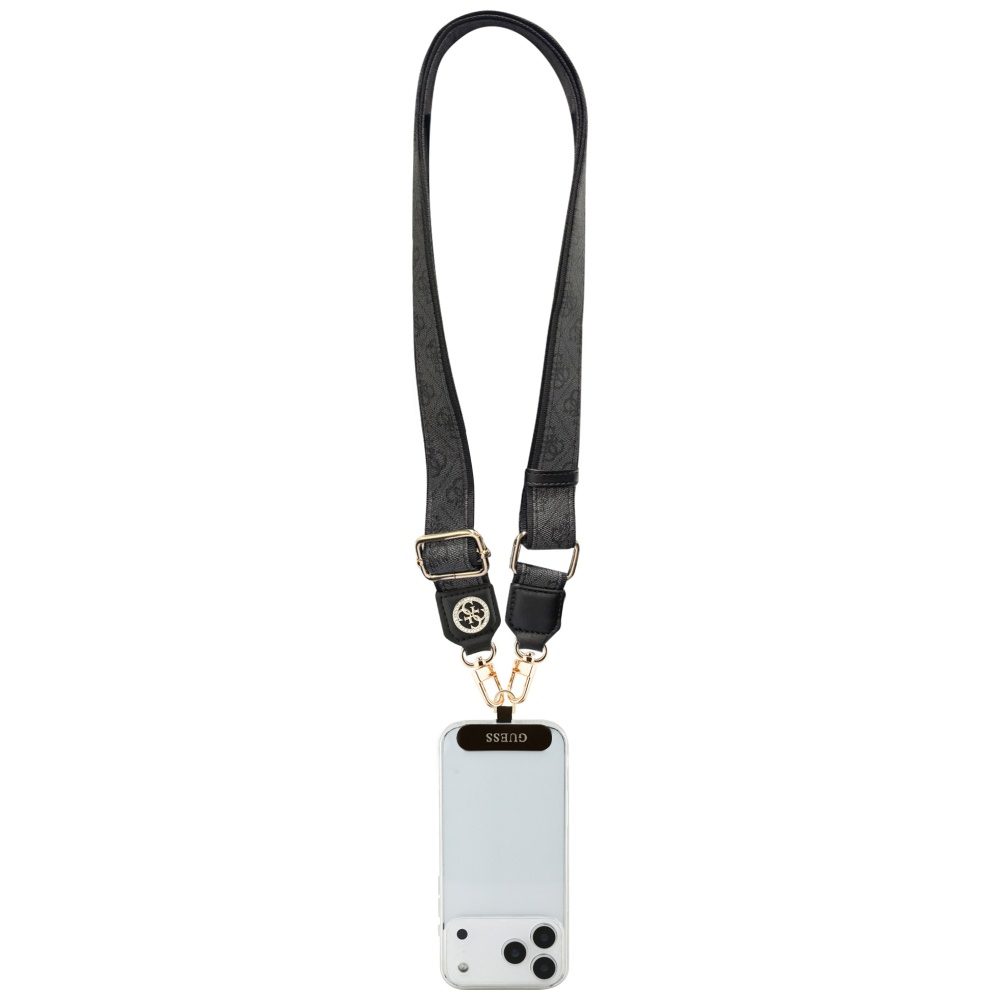 Guess Universal CBDY 4G Tether Patch Strass Metal Logo Phone Lanyard - Blackeng