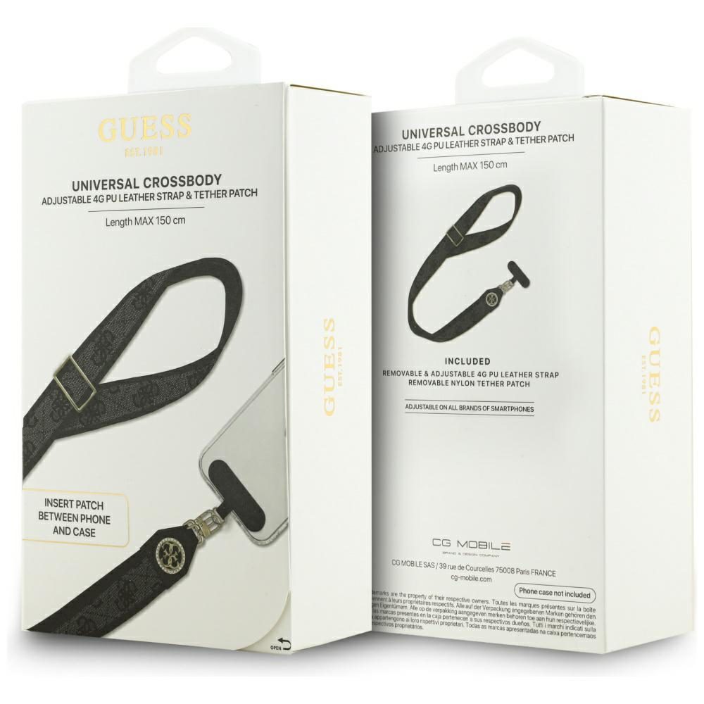 Guess Universal CBDY 4G Tether Patch Strass Metal Logo Phone Lanyard - Blackeng