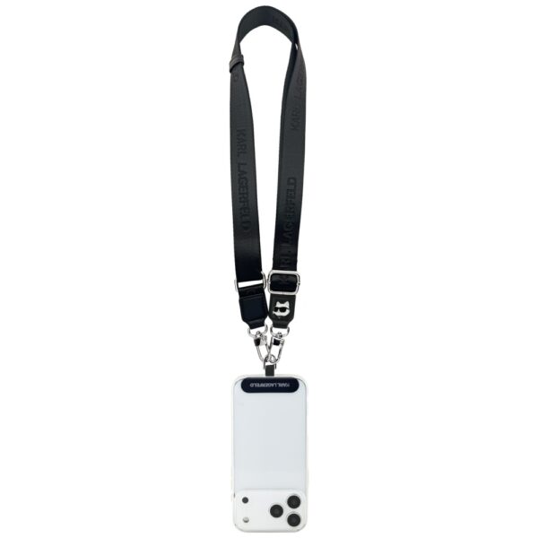 Karl Lagerfeld Universal Strap Tether Patch Choupette Metal Logo Phone Lanyard - Blackeng