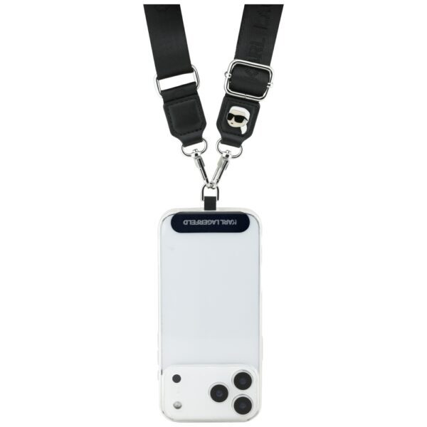 201922_2 Karl Lagerfeld Universal Strap Tether Patch Karl Metal Logo Phone Lanyard - Blackeng