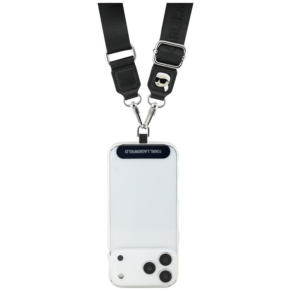 201922_2 Karl Lagerfeld Universal Strap Tether Patch Karl Metal Logo Phone Lanyard - Blackeng