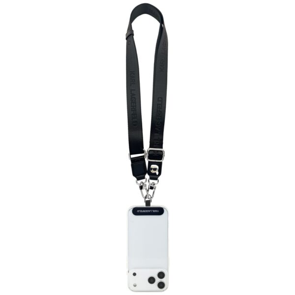201922_3 Karl Lagerfeld Universal Strap Tether Patch Karl Metal Logo Phone Lanyard - Blackeng