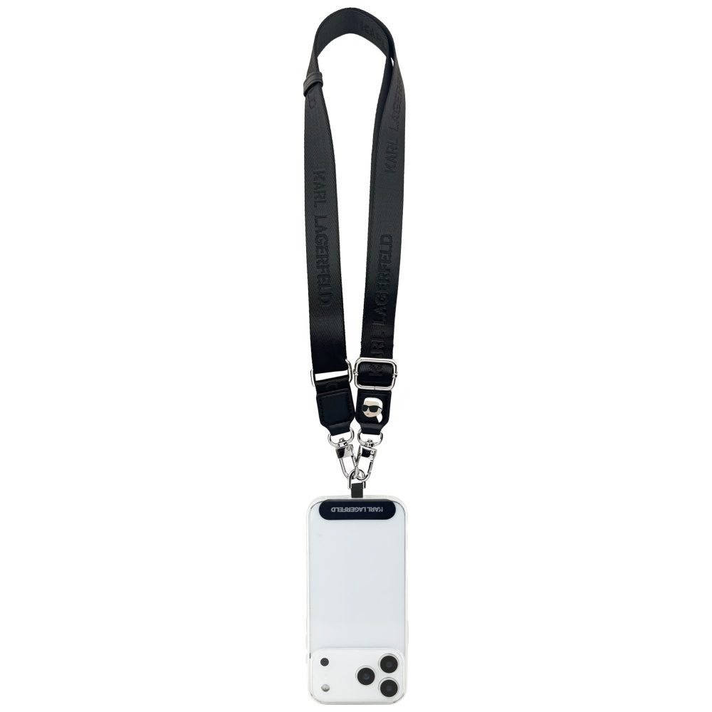 201922_3 Karl Lagerfeld Universal Strap Tether Patch Karl Metal Logo Phone Lanyard - Blackeng