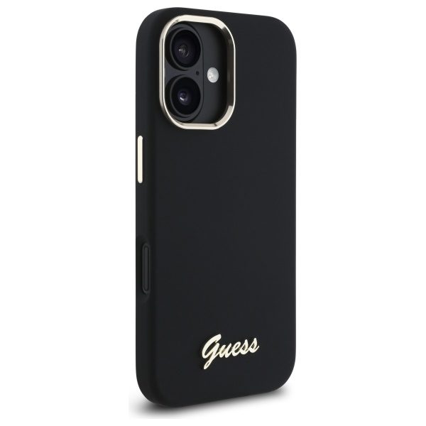203552_4 Guess Silicone Script Metal Logo & Frame Case for iPhone 16 Plus - Blackeng