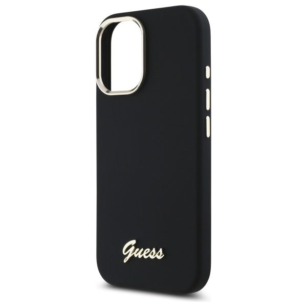 203552_6 Guess Silicone Script Metal Logo & Frame Case for iPhone 16 Plus - Blackeng