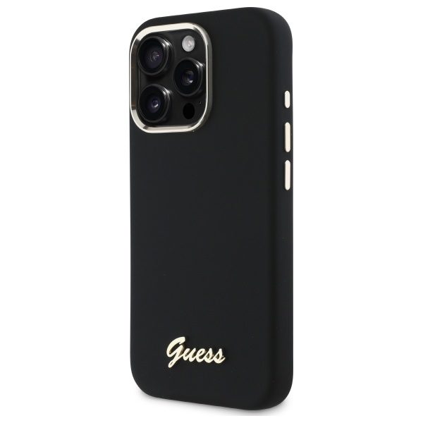 203553_2 Guess Silicone Script Metal Logo & Frame Case for iPhone 16 Pro Max - Blackeng